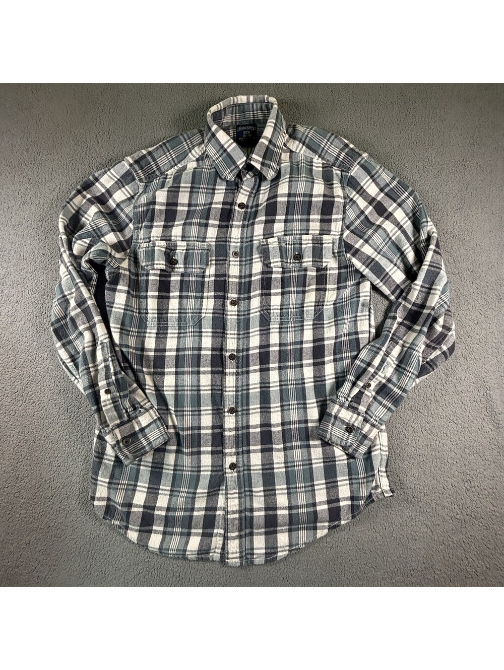 Faded Glory Flannel Shirt Mens Small S Plaid Button Down Long Sleeve Blue Gray